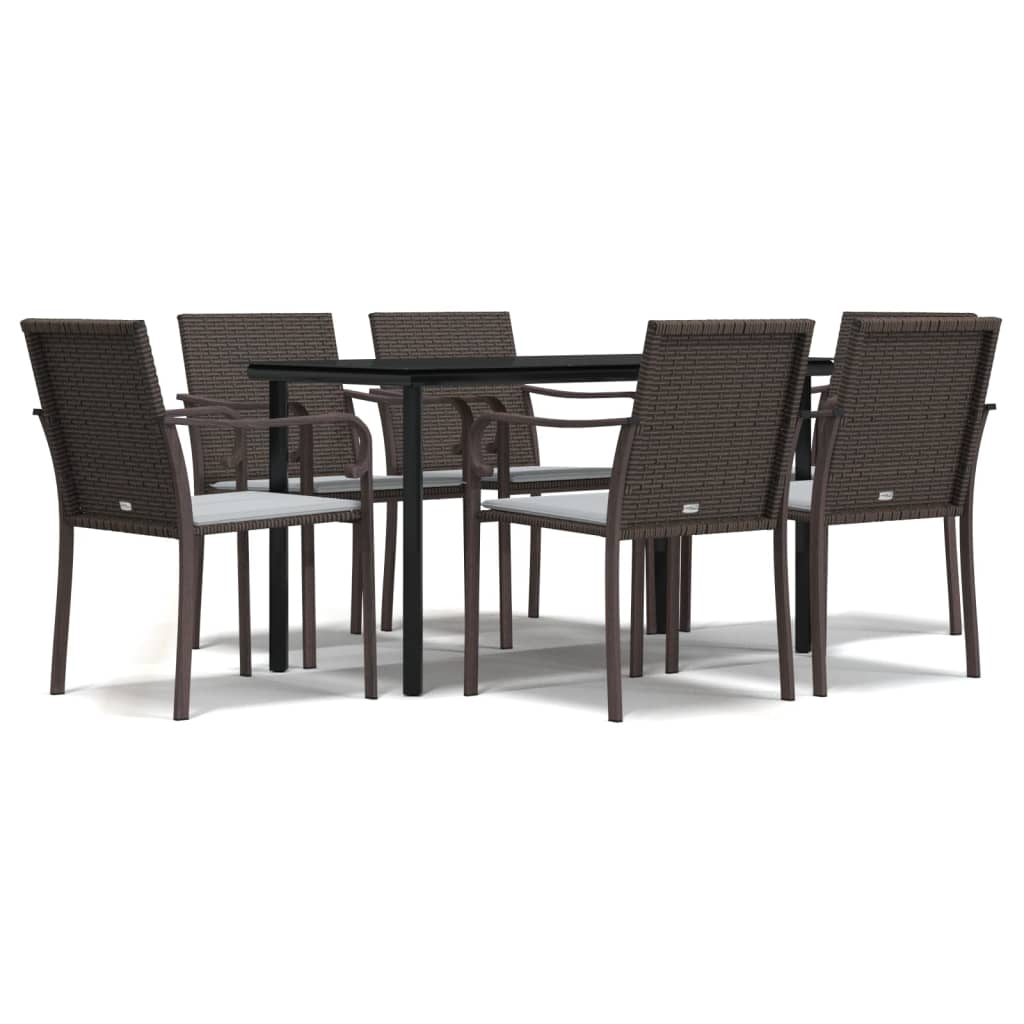 -Delige Tuinset Met Kussens Poly Rattan En Staal 7 140 cm tafellengte Bruin