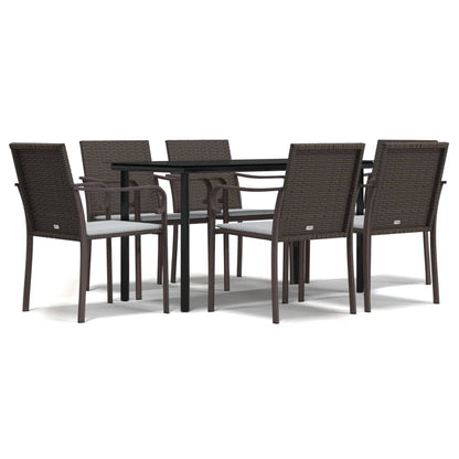 -Delige Tuinset Met Kussens Poly Rattan En Staal 7 140 cm tafellengte Bruin