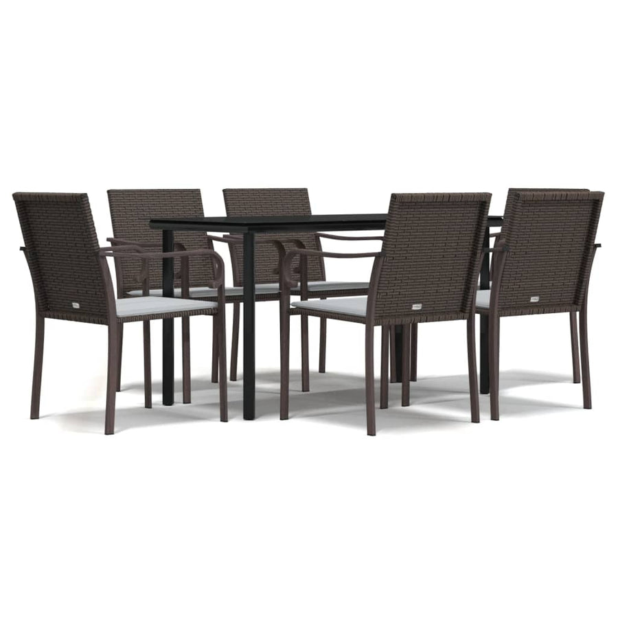 -Delige Tuinset Met Kussens Poly Rattan En Staal 7 140 cm tafellengte Bruin