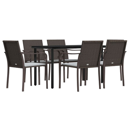 -Delige Tuinset Met Kussens Poly Rattan En Staal 7 140 cm tafellengte Bruin
