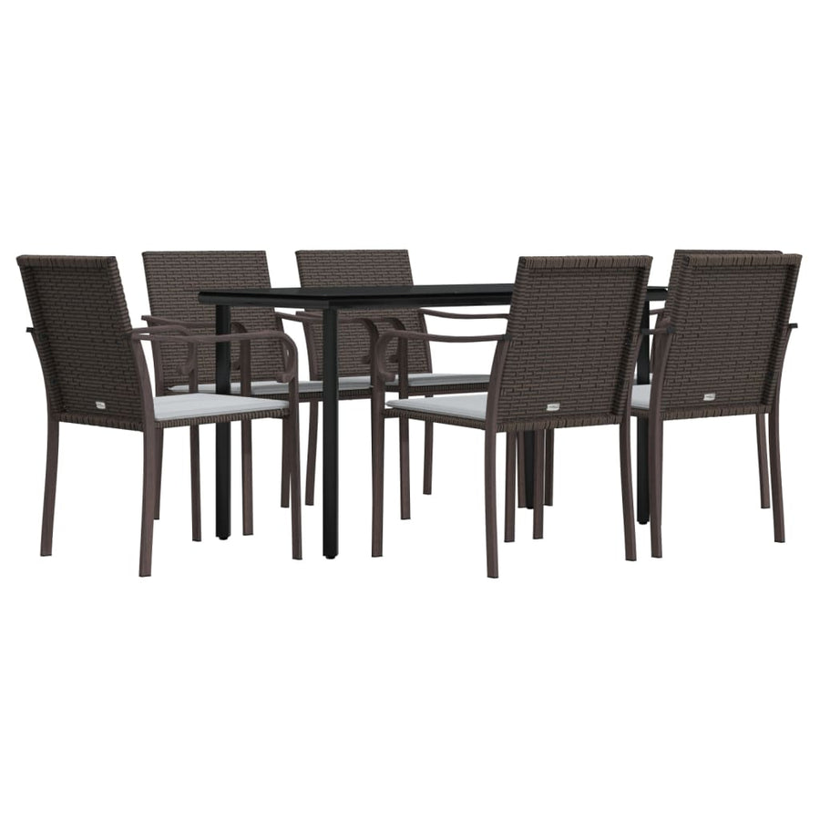 -Delige Tuinset Met Kussens Poly Rattan En Staal 7 140 cm tafellengte Bruin