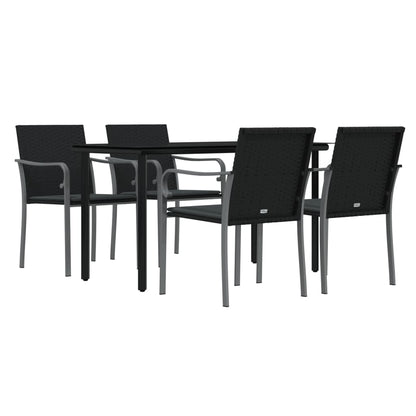 -Delige Tuinset Met Kussens Poly Rattan En Staal 5 140 cm tafellengte Zwart