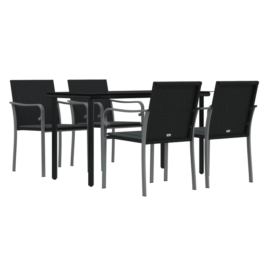 -Delige Tuinset Met Kussens Poly Rattan En Staal 5 140 cm tafellengte Zwart