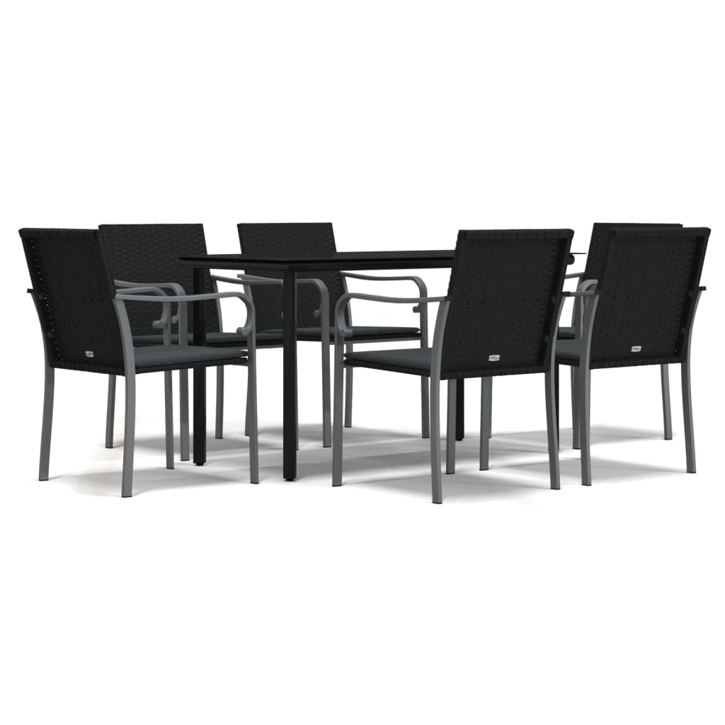 -Delige Tuinset Met Kussens Poly Rattan En Staal 7 140 cm tafellengte Zwart