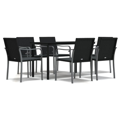 -Delige Tuinset Met Kussens Poly Rattan En Staal 7 140 cm tafellengte Zwart