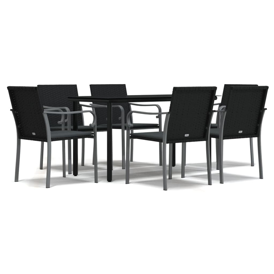-Delige Tuinset Met Kussens Poly Rattan En Staal 7 140 cm tafellengte Zwart