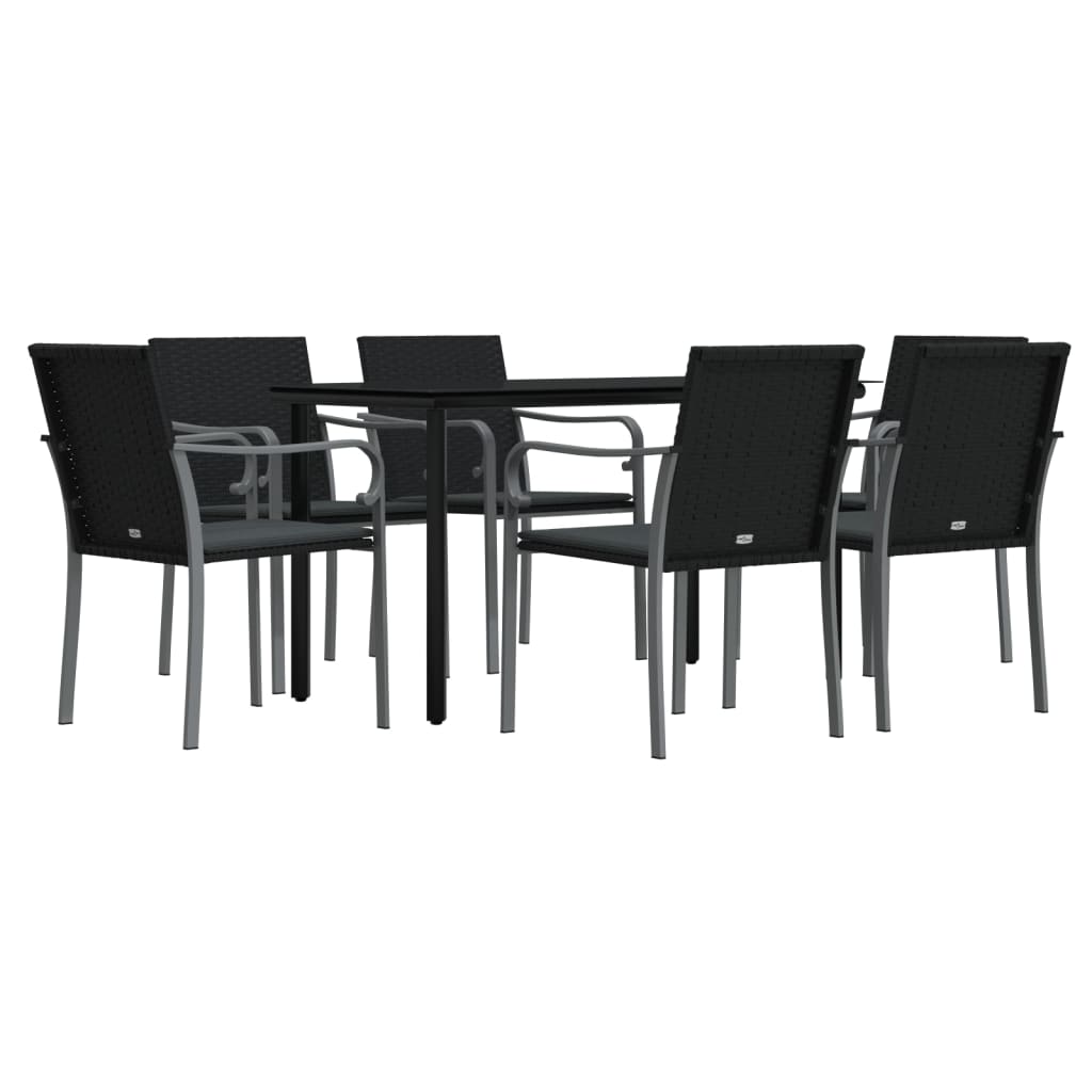 -Delige Tuinset Met Kussens Poly Rattan En Staal 7 140 cm tafellengte Zwart