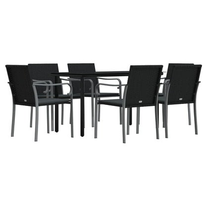 -Delige Tuinset Met Kussens Poly Rattan En Staal 7 140 cm tafellengte Zwart