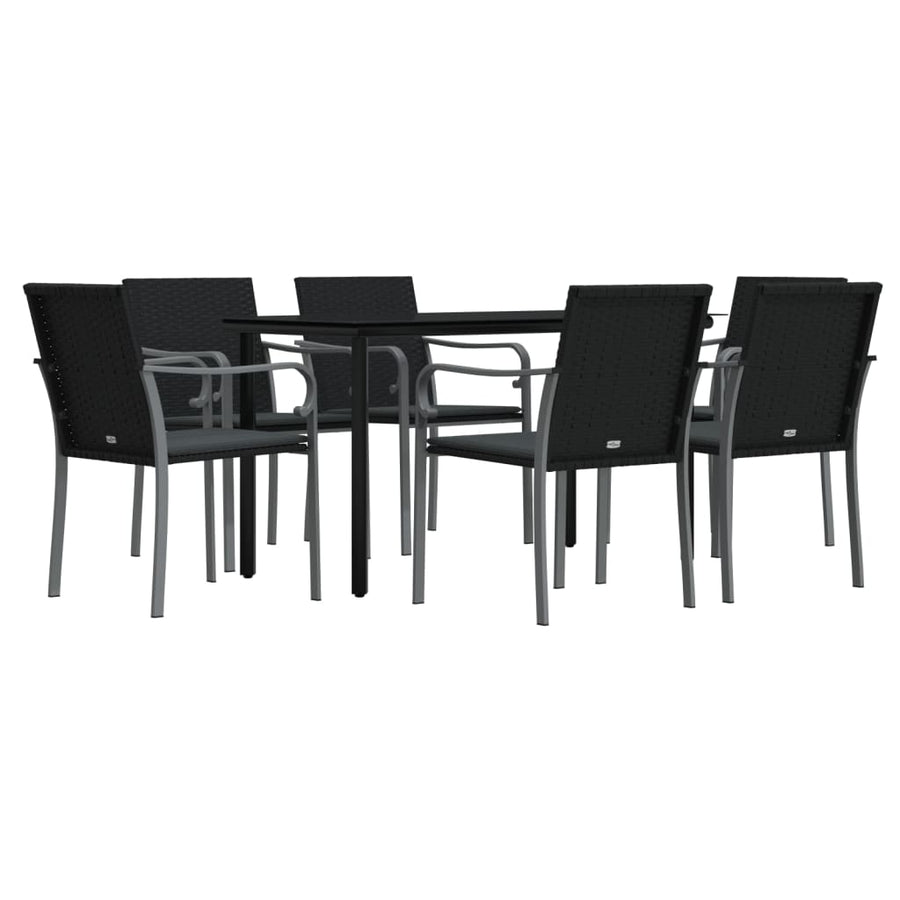 -Delige Tuinset Met Kussens Poly Rattan En Staal 7 140 cm tafellengte Zwart