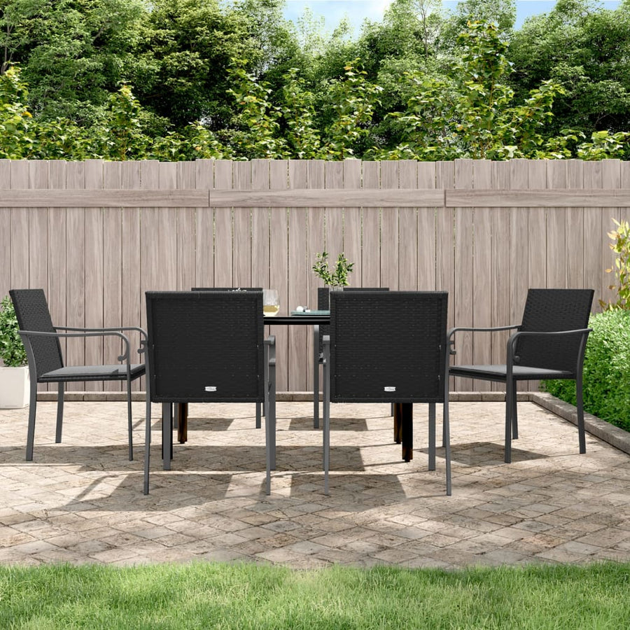 -Delige Tuinset Met Kussens Poly Rattan En Staal 7 140 cm tafellengte Zwart