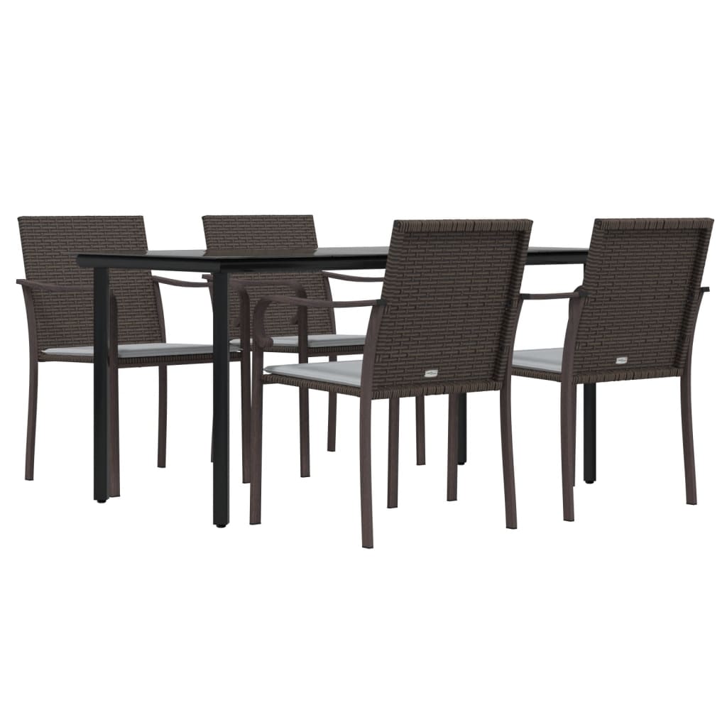 -Delige Tuinset Met Kussens Poly Rattan En Staal 5 160 cm tafellengte Bruin