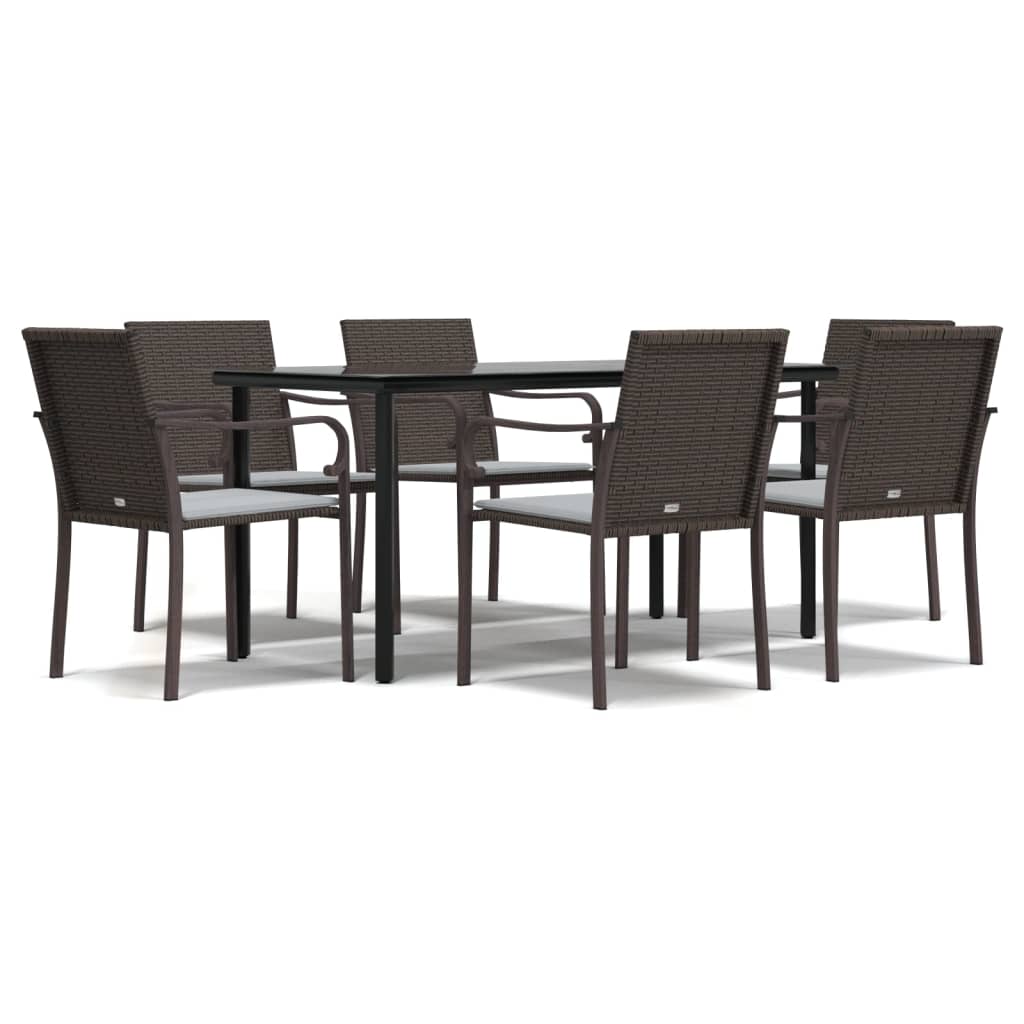 -Delige Tuinset Met Kussens Poly Rattan En Staal 7 160 cm tafellengte Bruin