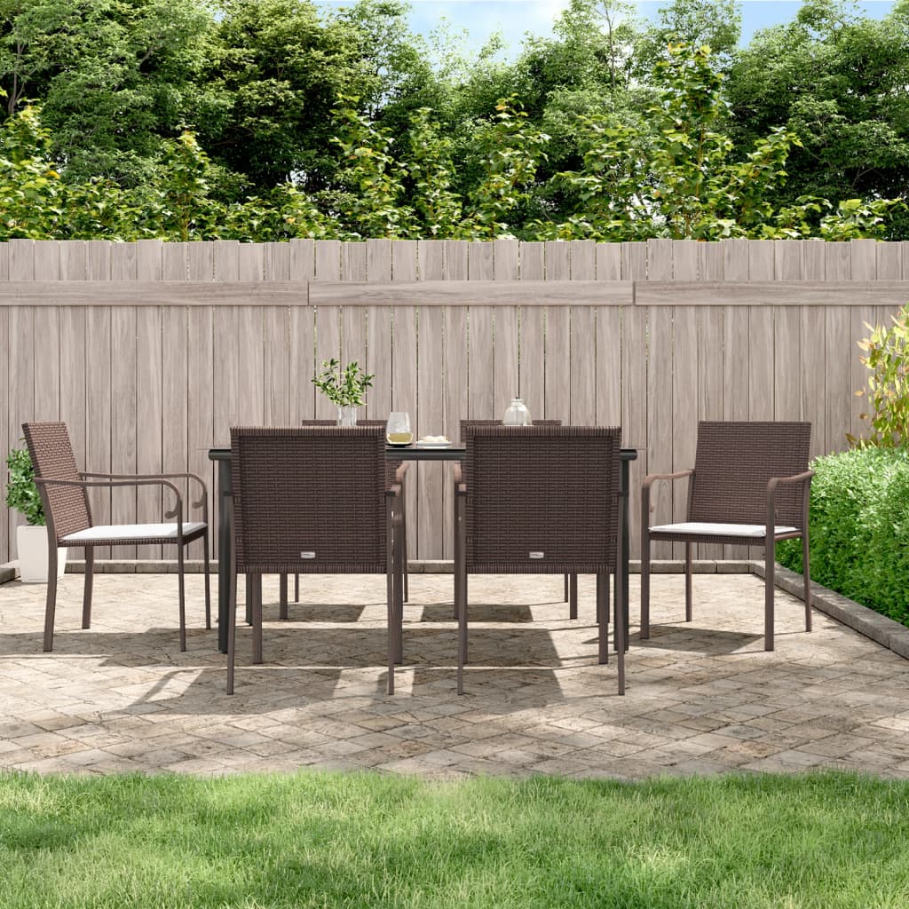 -Delige Tuinset Met Kussens Poly Rattan En Staal 7 160 cm tafellengte Bruin