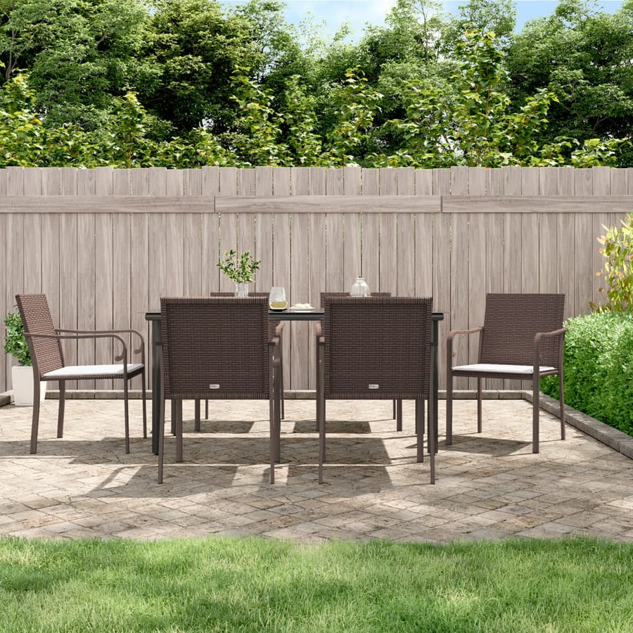 -Delige Tuinset Met Kussens Poly Rattan En Staal 7 160 cm tafellengte Bruin