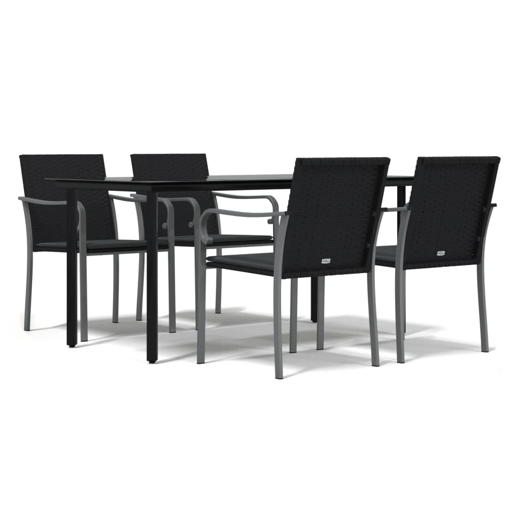 -Delige Tuinset Met Kussens Poly Rattan En Staal 5 160 cm tafellengte Zwart