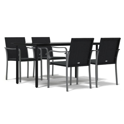 -Delige Tuinset Met Kussens Poly Rattan En Staal 5 160 cm tafellengte Zwart