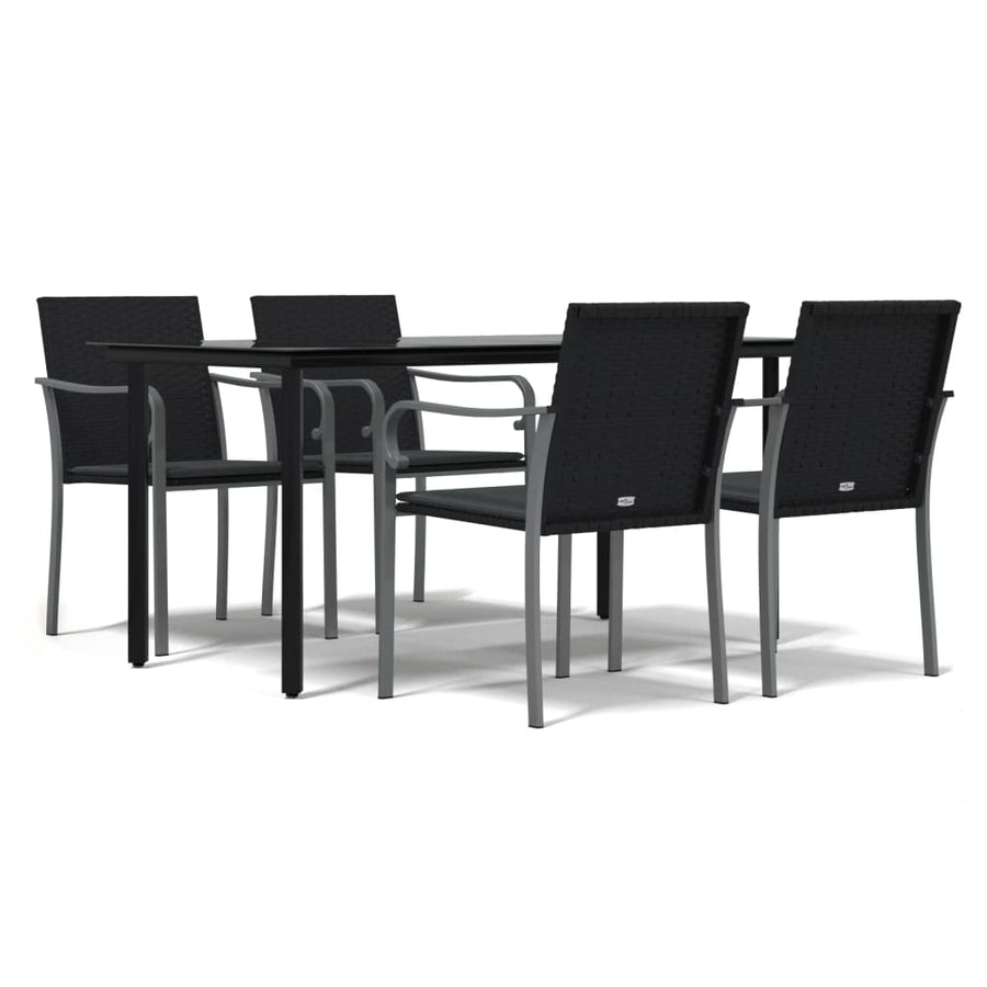 -Delige Tuinset Met Kussens Poly Rattan En Staal 5 160 cm tafellengte Zwart