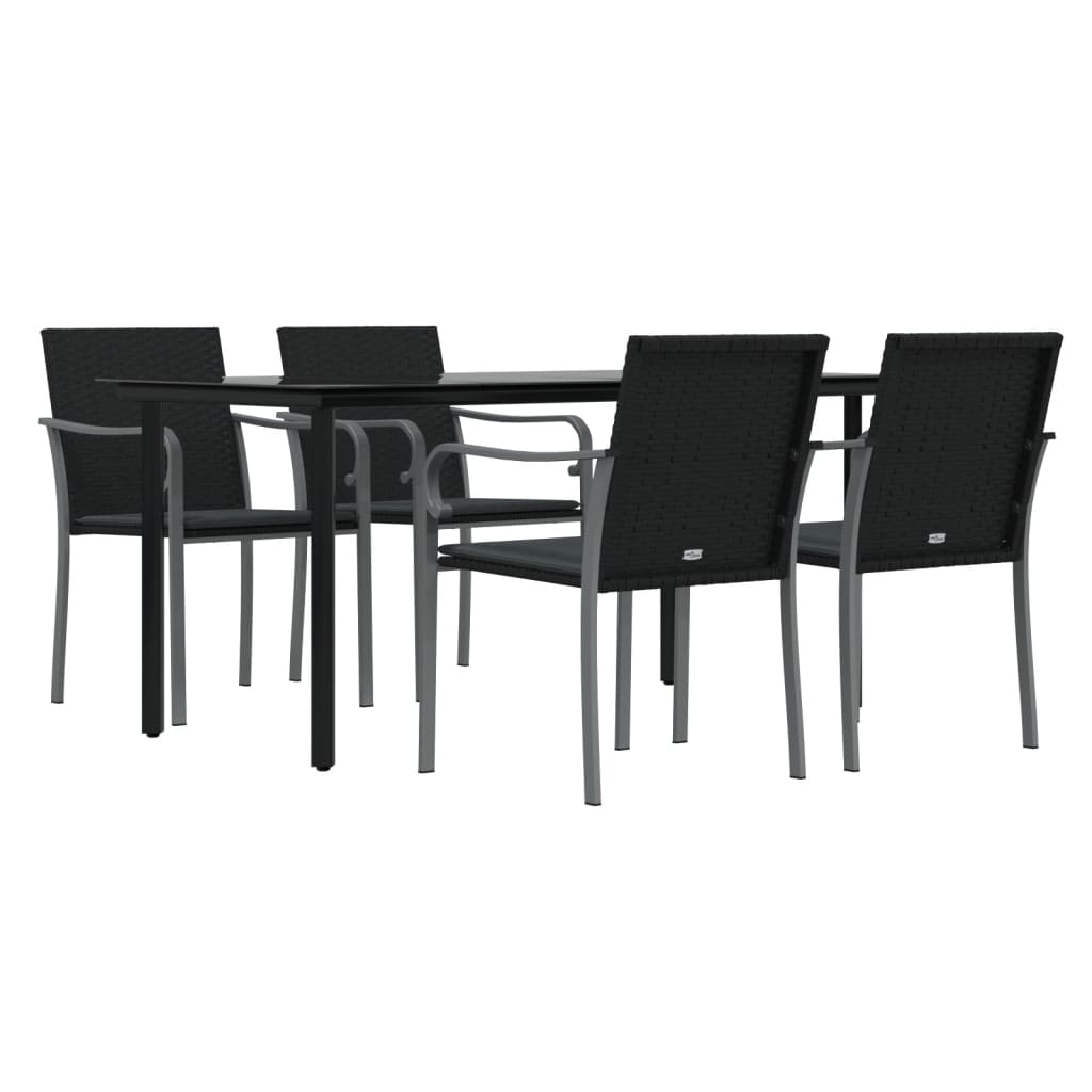 -Delige Tuinset Met Kussens Poly Rattan En Staal 5 160 cm tafellengte Zwart