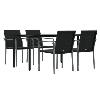-Delige Tuinset Met Kussens Poly Rattan En Staal 5 160 cm tafellengte Zwart