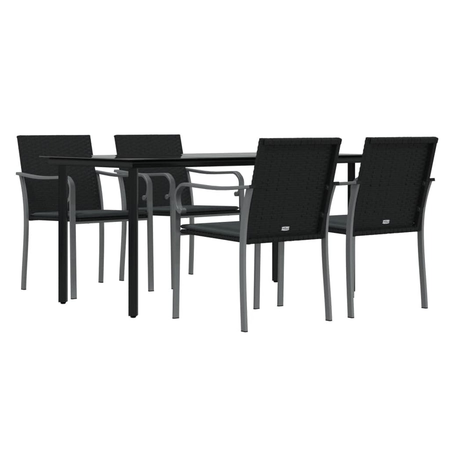-Delige Tuinset Met Kussens Poly Rattan En Staal 5 160 cm tafellengte Zwart
