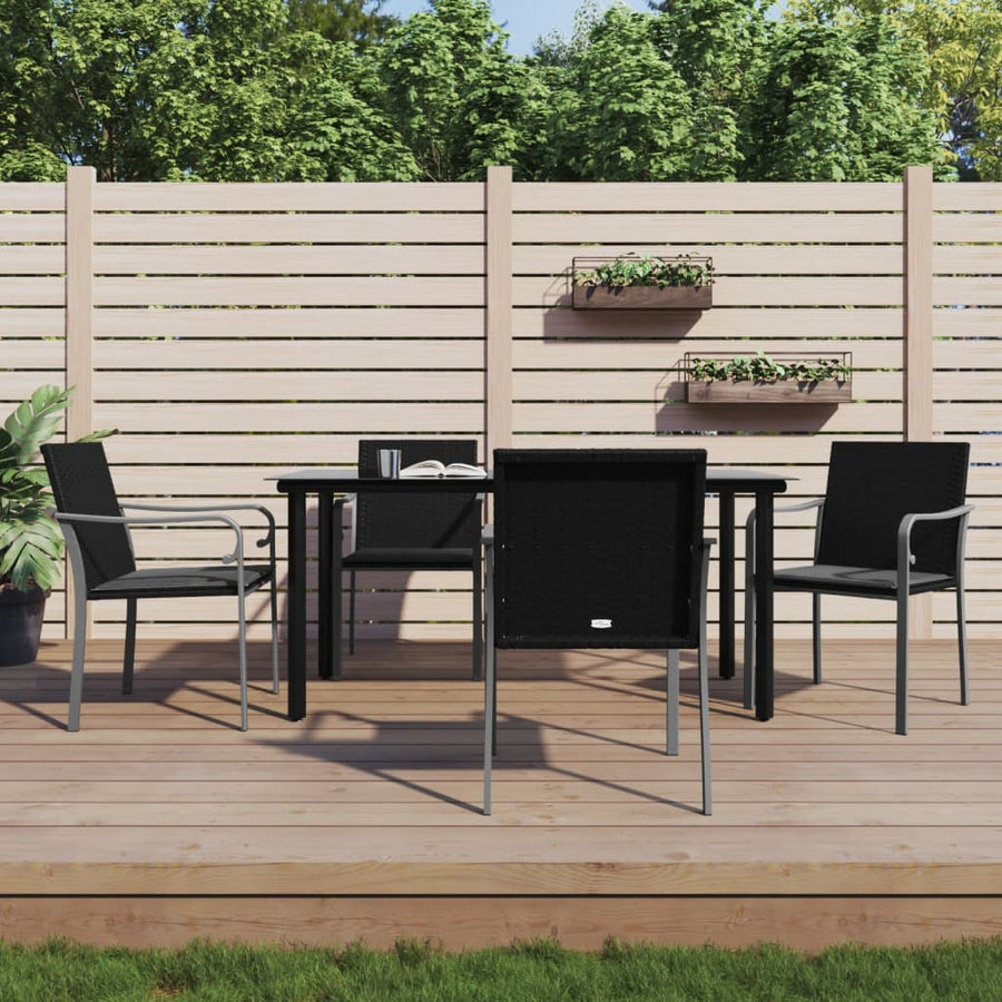 -Delige Tuinset Met Kussens Poly Rattan En Staal 5 160 cm tafellengte Zwart