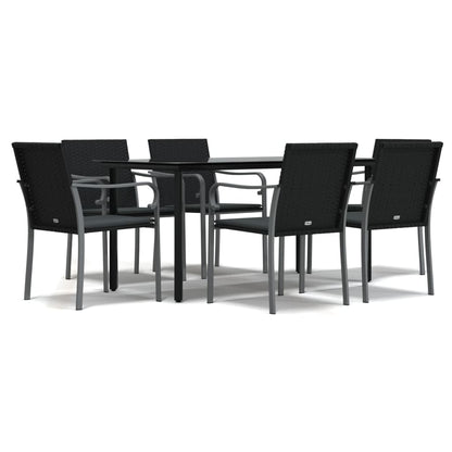 -Delige Tuinset Met Kussens Poly Rattan En Staal 7 160 cm tafellengte Zwart