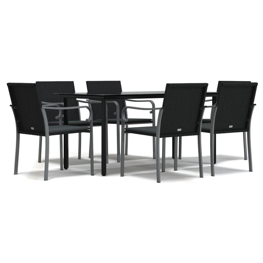 -Delige Tuinset Met Kussens Poly Rattan En Staal 7 160 cm tafellengte Zwart
