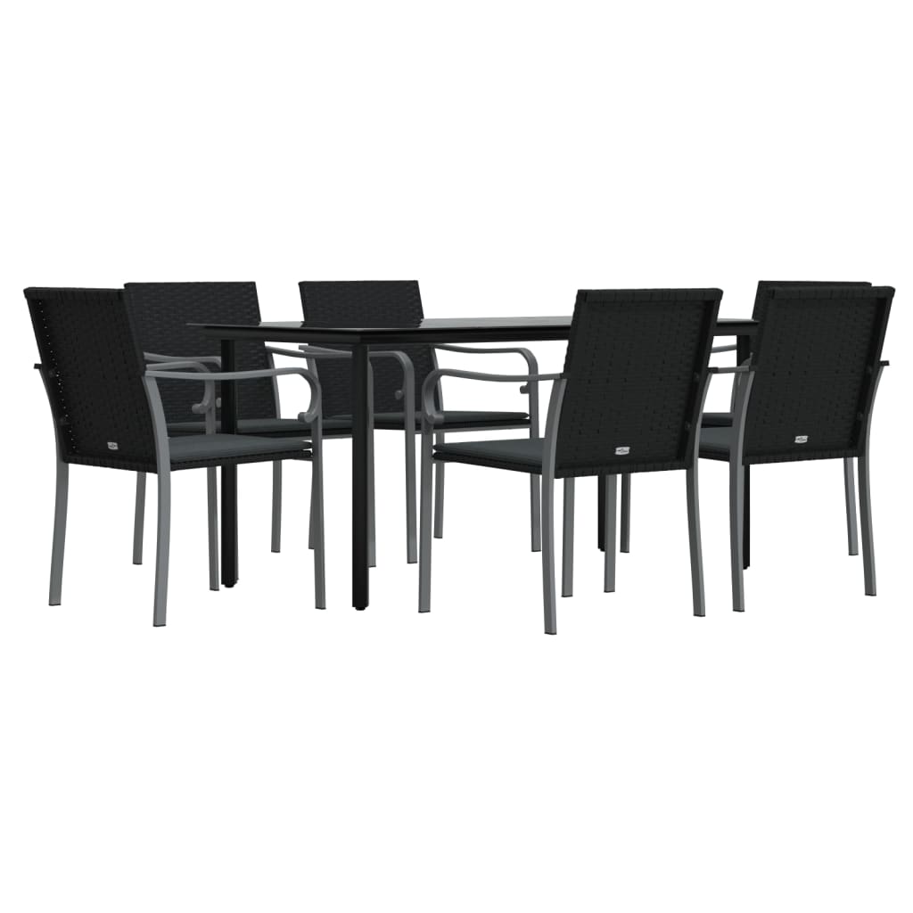 -Delige Tuinset Met Kussens Poly Rattan En Staal 7 160 cm tafellengte Zwart