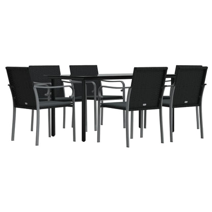-Delige Tuinset Met Kussens Poly Rattan En Staal 7 160 cm tafellengte Zwart