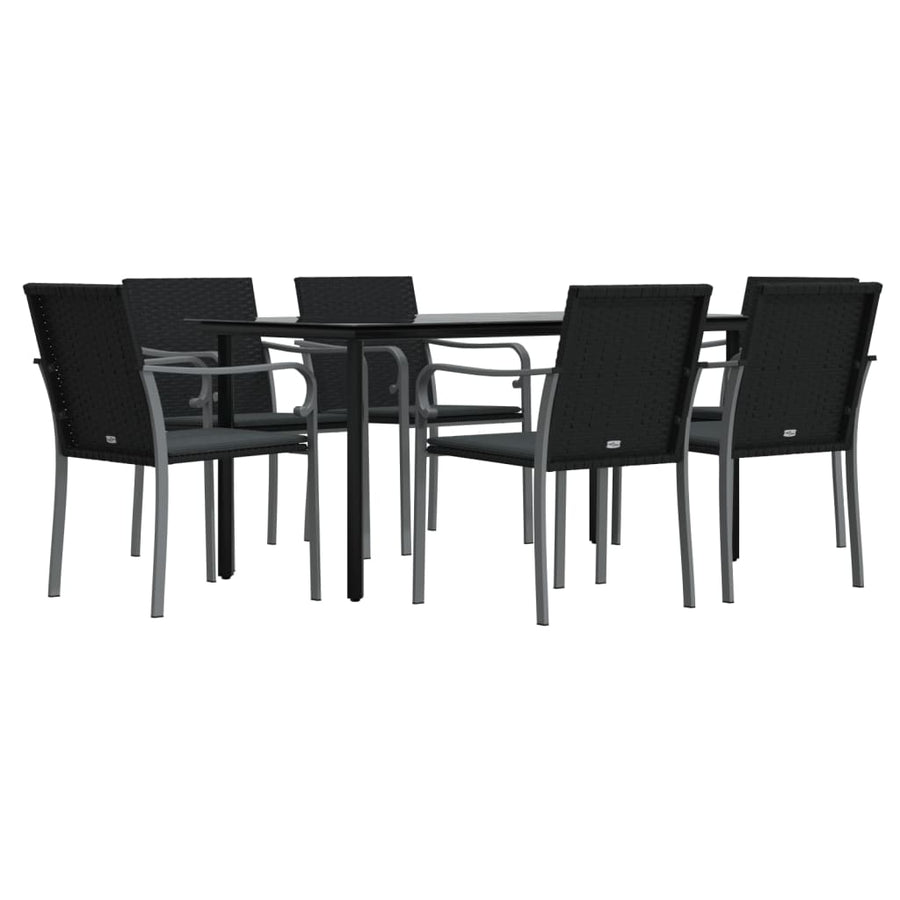 -Delige Tuinset Met Kussens Poly Rattan En Staal 7 160 cm tafellengte Zwart