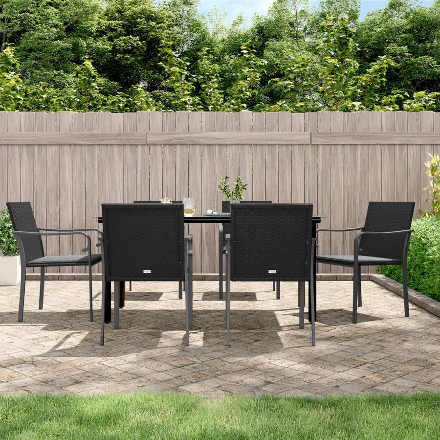 -Delige Tuinset Met Kussens Poly Rattan En Staal 7 160 cm tafellengte Zwart