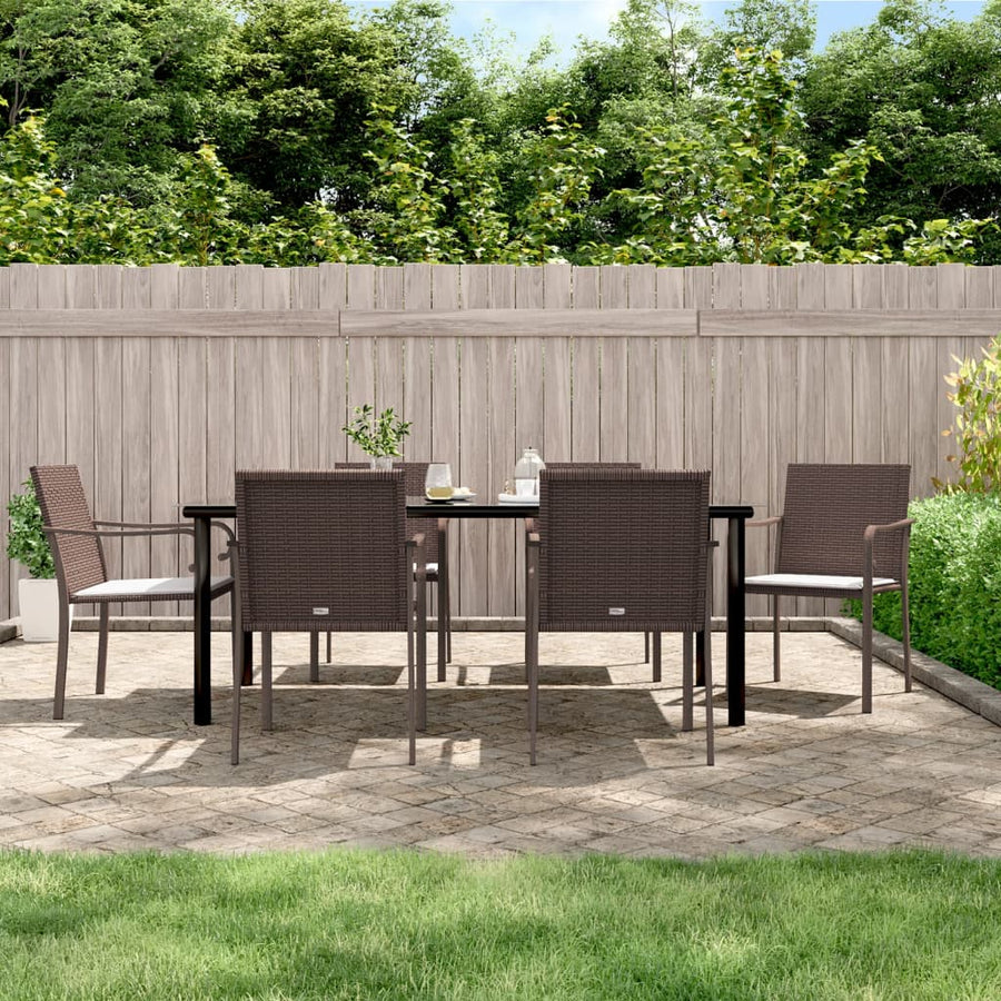 7-Delige Tuinset Met Kussens Poly Rattan En Staal 6 200 cm tafellengte Bruin
