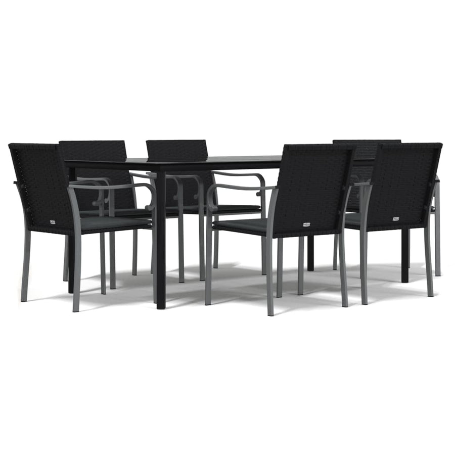 7-Delige Tuinset Met Kussens Poly Rattan En Staal 6 200 cm tafellengte Zwart