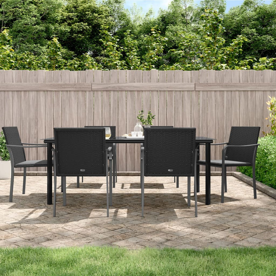 7-Delige Tuinset Met Kussens Poly Rattan En Staal 6 200 cm tafellengte Zwart