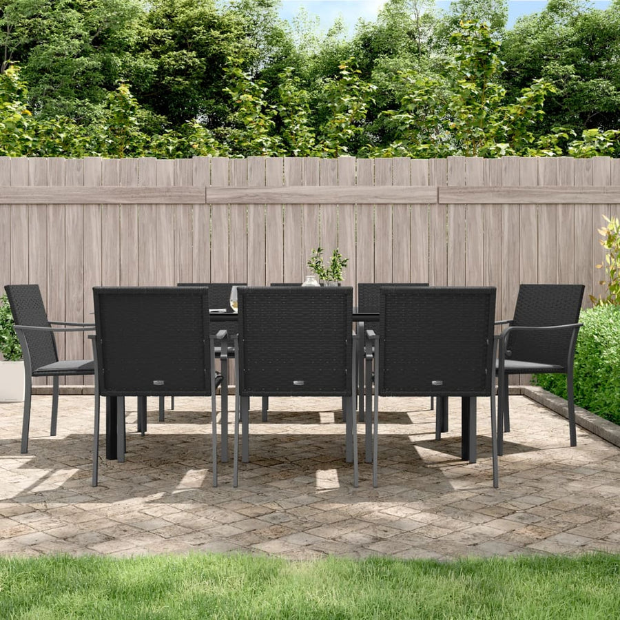 9-Delige Tuinset Met Kussens Poly Rattan En Staal 8 200 cm tafellengte Zwart