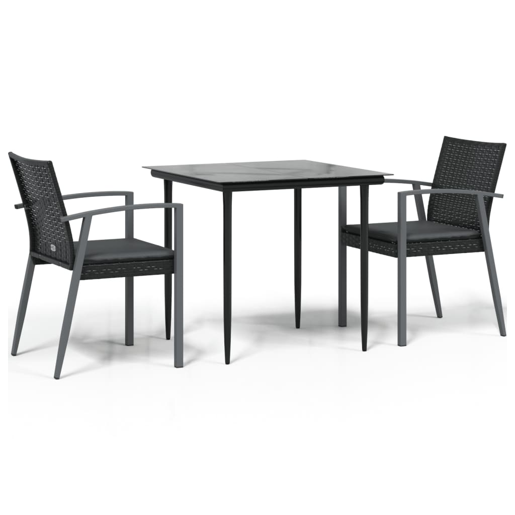 -Delige Tuinset Met Kussens Poly Rattan En Staal 3 80 cm tafellengte Zwart