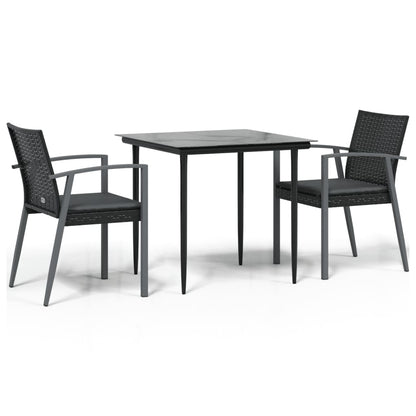 -Delige Tuinset Met Kussens Poly Rattan En Staal 3 80 cm tafellengte Zwart