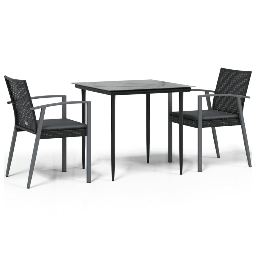 -Delige Tuinset Met Kussens Poly Rattan En Staal 3 80 cm tafellengte Zwart