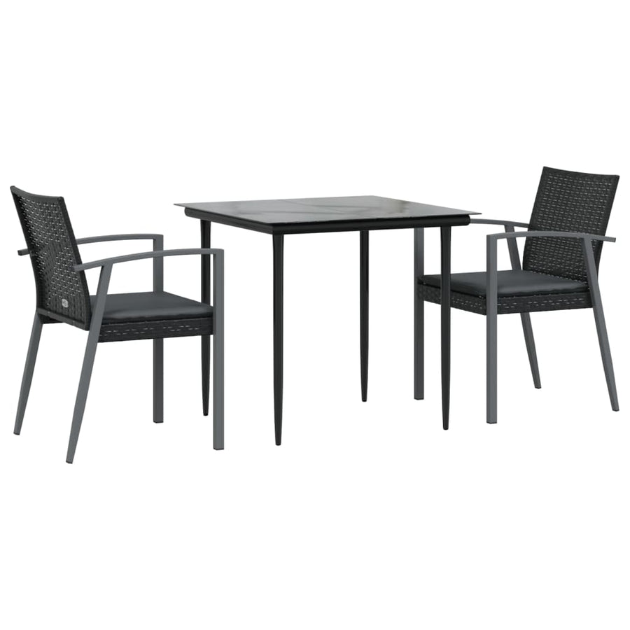 -Delige Tuinset Met Kussens Poly Rattan En Staal 3 80 cm tafellengte Zwart