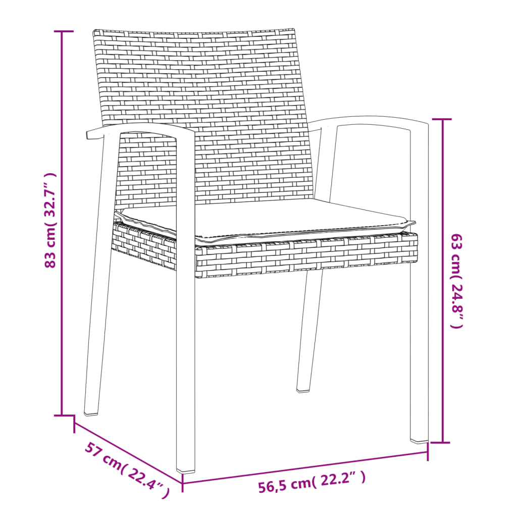 -Delige Tuinset Met Kussens Poly Rattan En Staal 3 80 cm tafellengte Zwart
