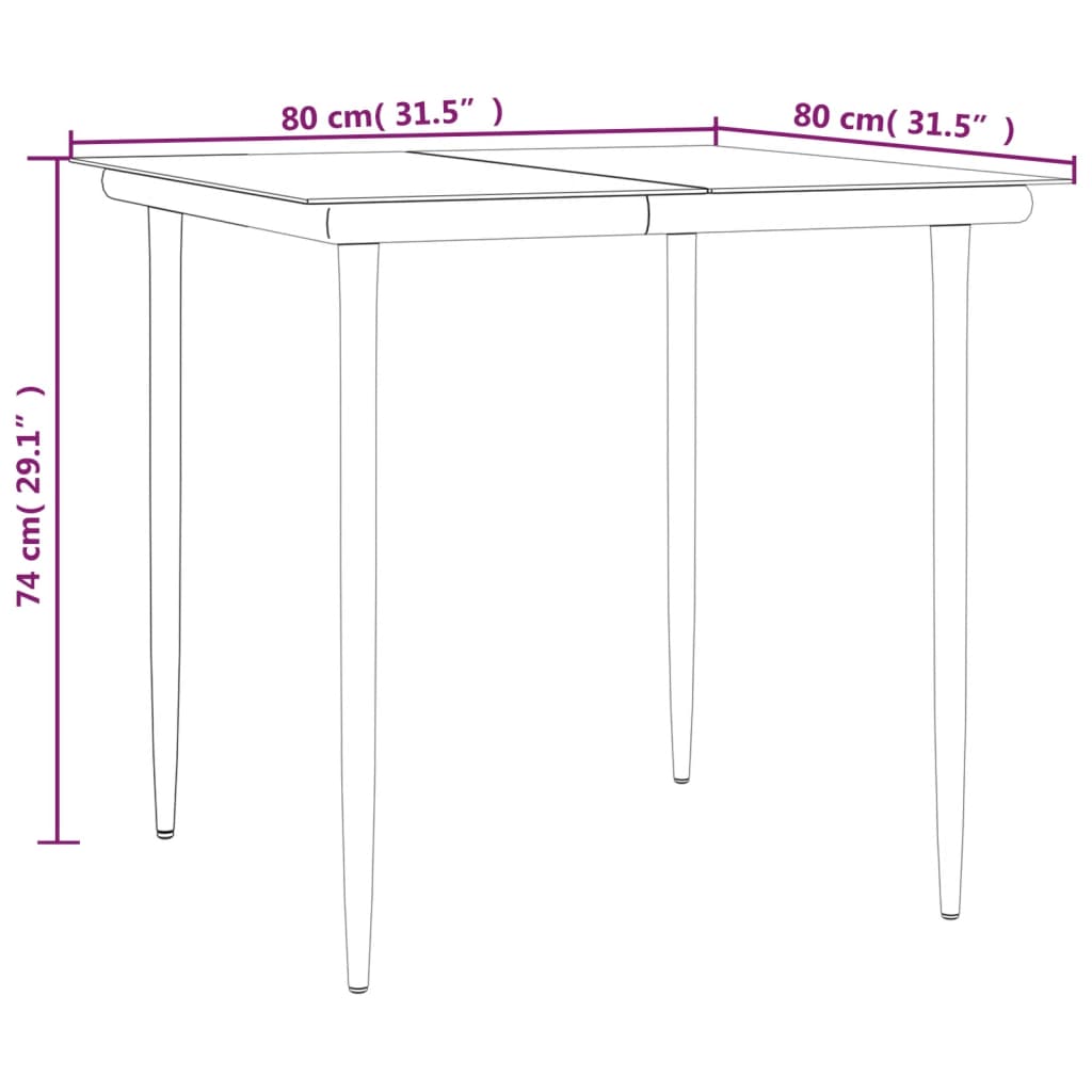 -Delige Tuinset Met Kussens Poly Rattan En Staal 3 80 cm tafellengte Zwart