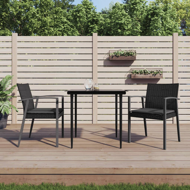 -Delige Tuinset Met Kussens Poly Rattan En Staal 3 80 cm tafellengte Zwart