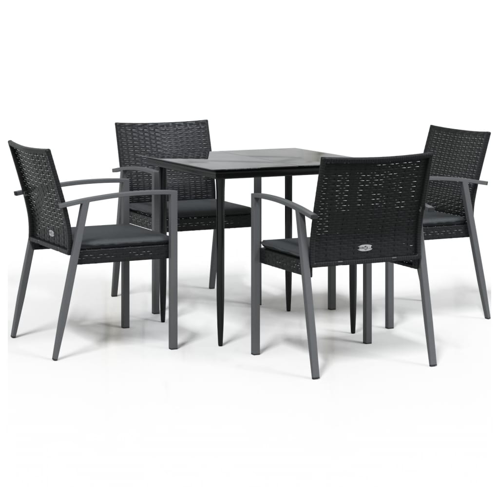 5-Delige Tuinset Met Kussens Poly Rattan En Staal 4 80 cm tafellengte Zwart