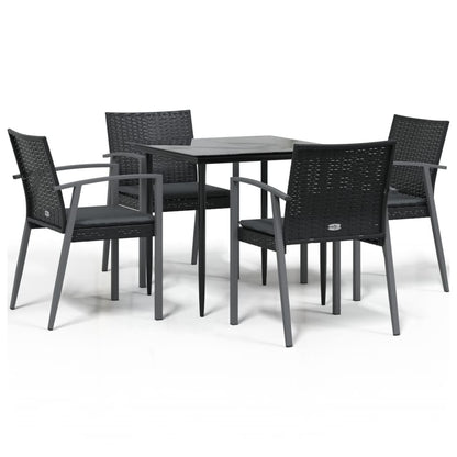 5-Delige Tuinset Met Kussens Poly Rattan En Staal 4 80 cm tafellengte Zwart