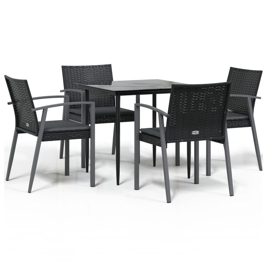 5-Delige Tuinset Met Kussens Poly Rattan En Staal 4 80 cm tafellengte Zwart