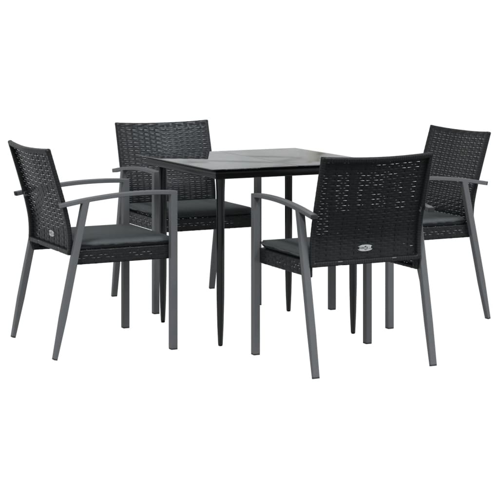 5-Delige Tuinset Met Kussens Poly Rattan En Staal 4 80 cm tafellengte Zwart