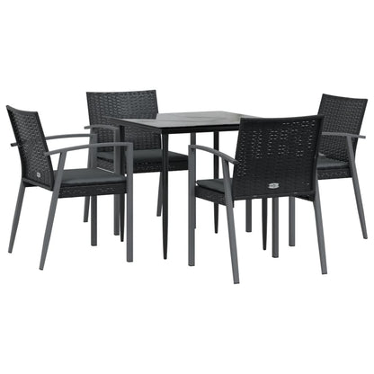 5-Delige Tuinset Met Kussens Poly Rattan En Staal 4 80 cm tafellengte Zwart