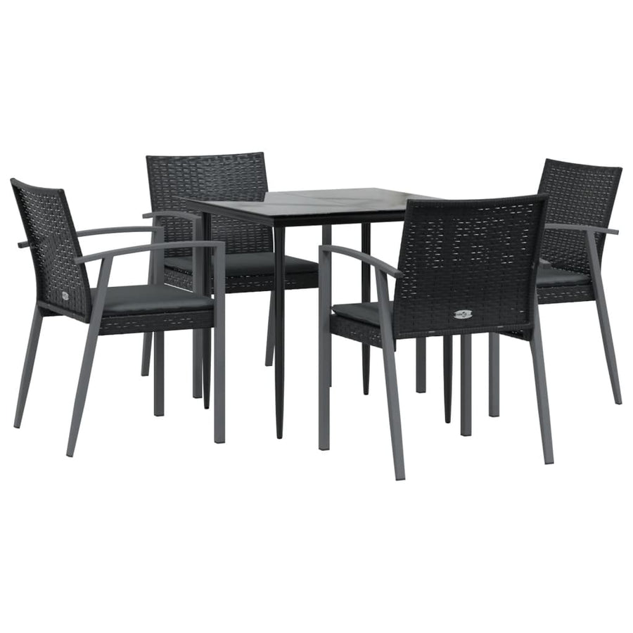 5-Delige Tuinset Met Kussens Poly Rattan En Staal 4 80 cm tafellengte Zwart