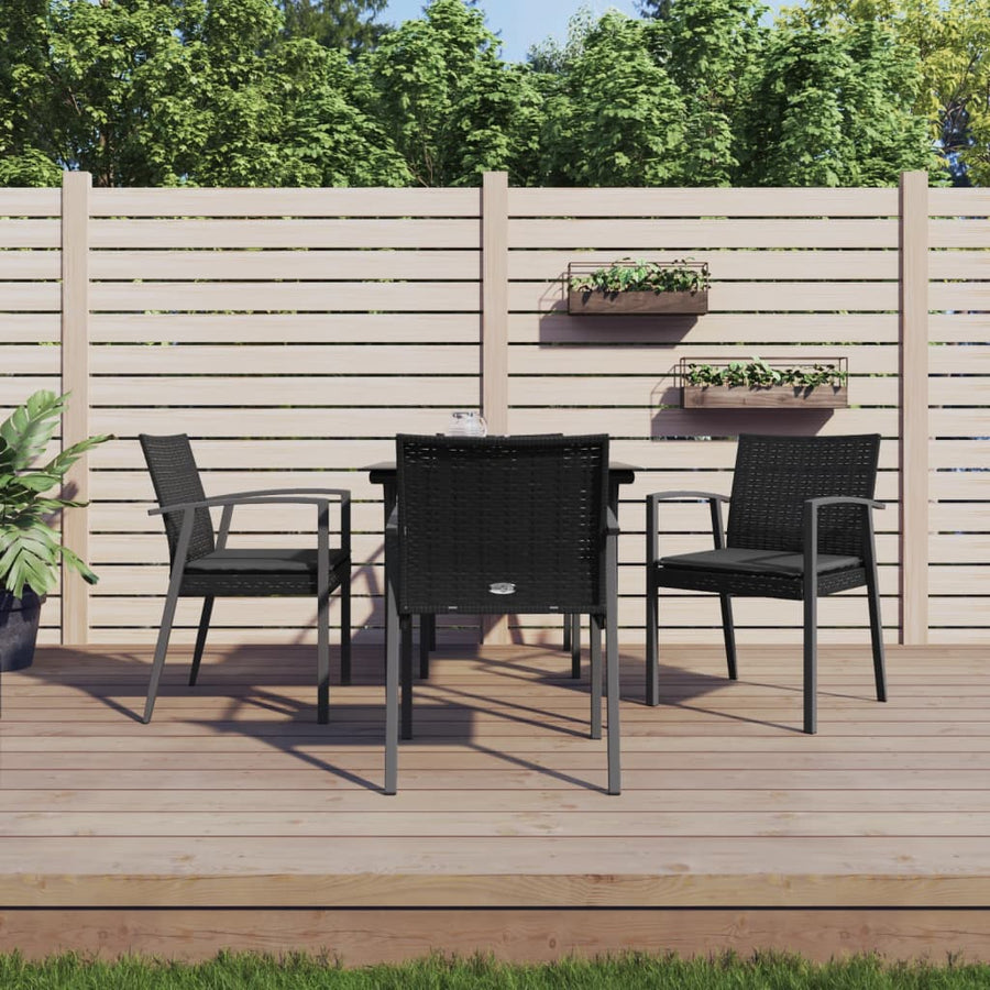 5-Delige Tuinset Met Kussens Poly Rattan En Staal 4 80 cm tafellengte Zwart