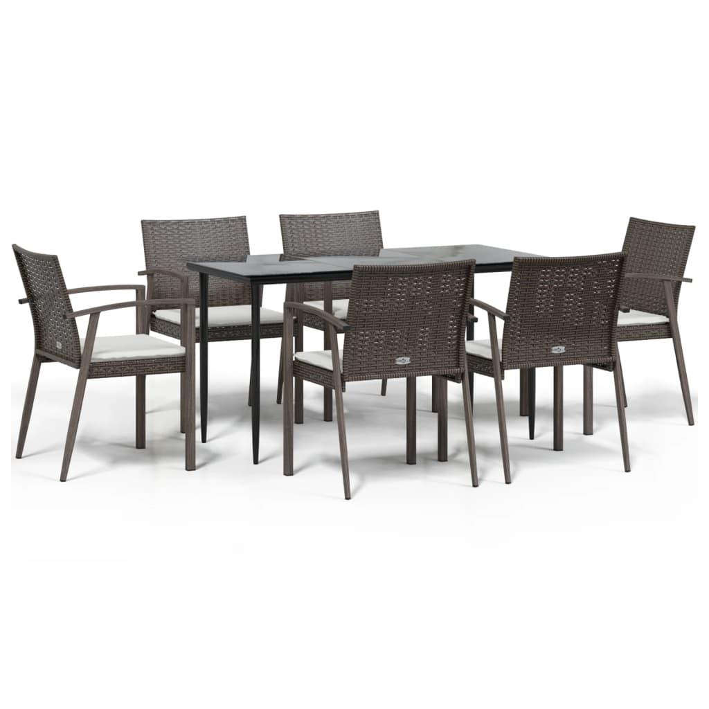-Delige Tuinset Met Kussens Poly Rattan En Staal 7 140 cm tafellengte Bruin